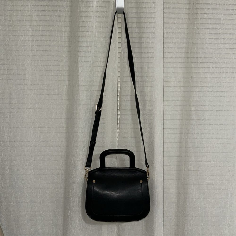 a new day Black Gold Tone Faux Soft Leather Saddle Crossbody Bag Purse